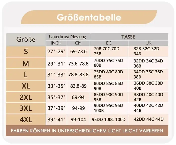 Groessentabelle von HORISUN 